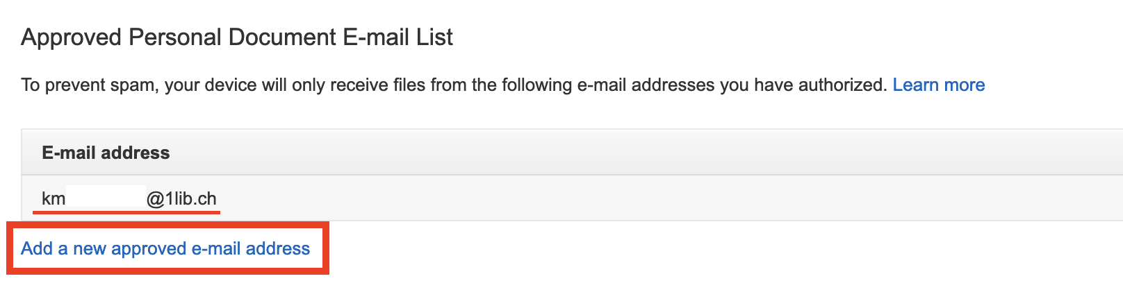 Add email to Approved Personal Document E-Mail List